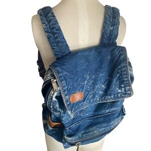 Vintage Class Act Backpack Blue Acid Wash Denim Bag 80s/90s Boho Hippie
